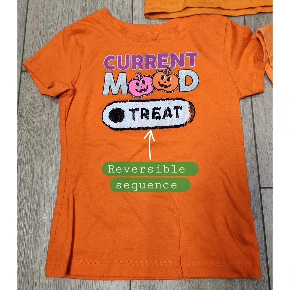 Girls Halloween Shirt Lot 5pc Orange Pumpkin Cat Unicorn Sequin Size XS 4/5